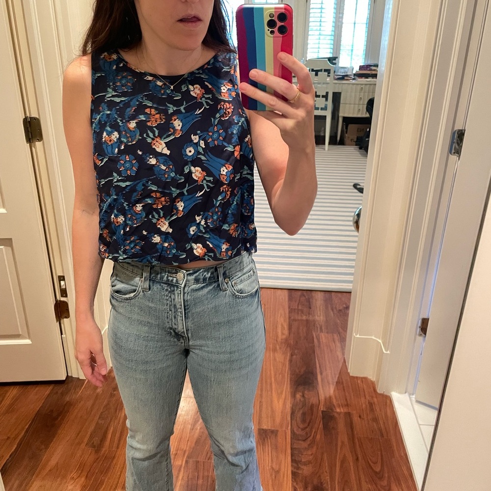 Silk blue Tibi crop